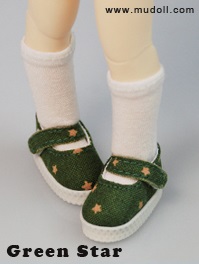 Fabric Mary Janes (35mm) - Green Star